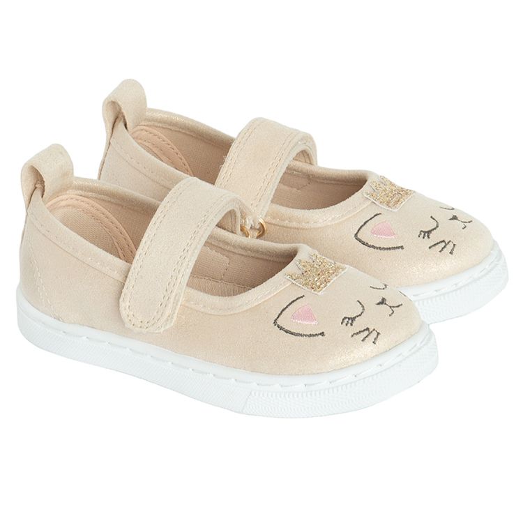 Ecru canvas ballerinas with cats print