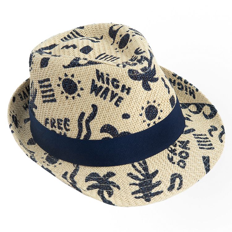 Light beige Panama hat with summer prints