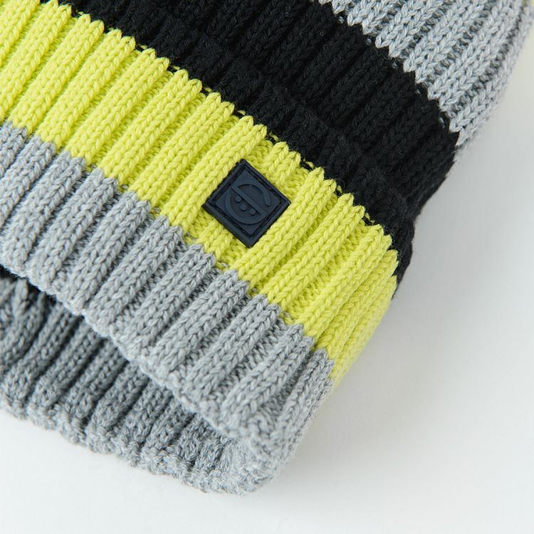 Grey, black, yellow stripes