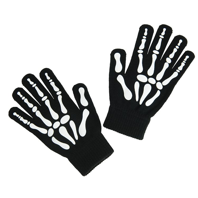 Black gloves with skeleton print