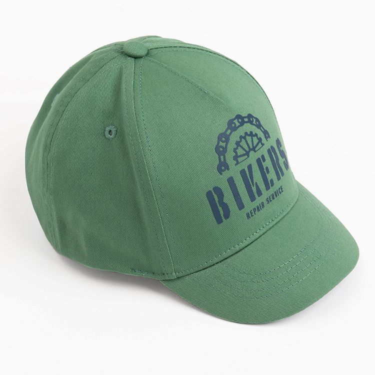 Green jockey hat with Bikers print