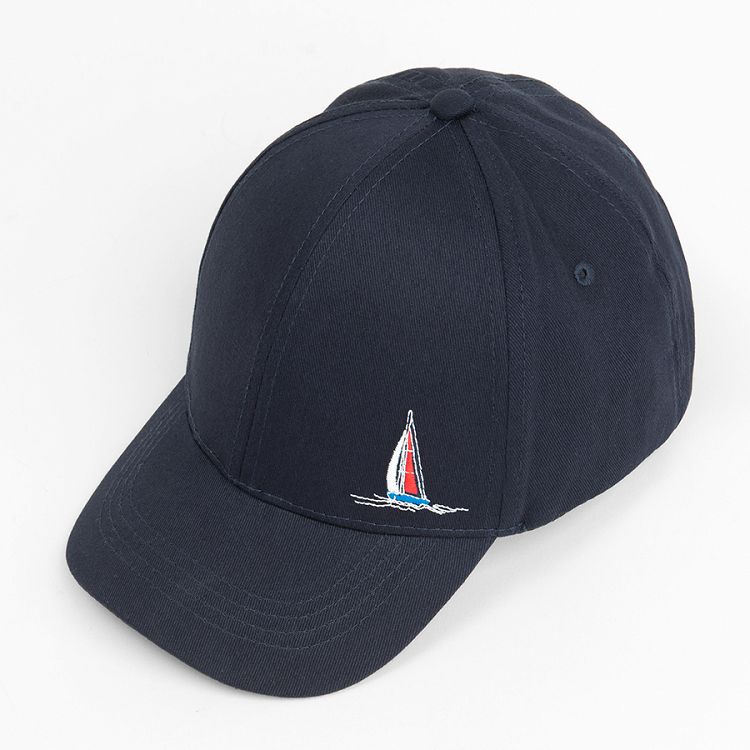 Dark blue jockey hat with small sailing boat print