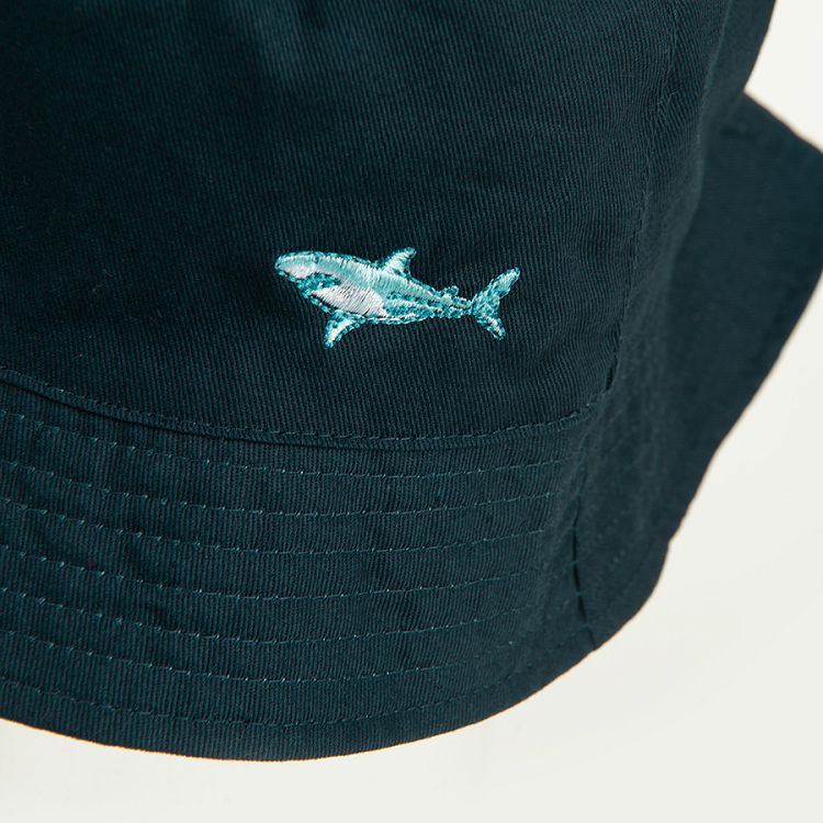 Blue and light blue with sharks print reversible hat