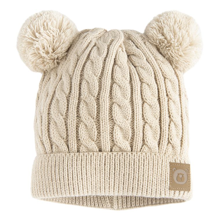 Ecru beanie hat with pom pom