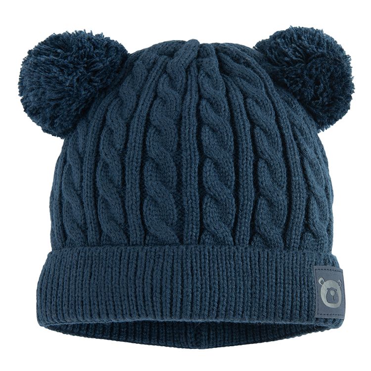 Blue beanie hat with pom pom