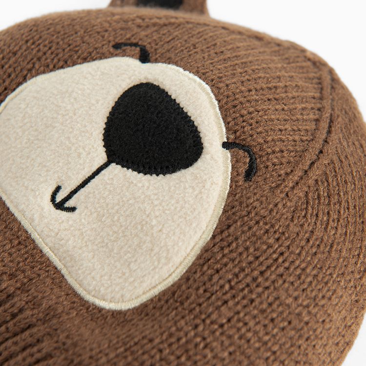 Brown winter beanie with bear print