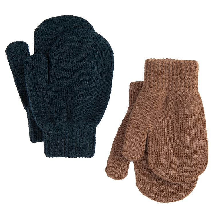 Blue and brown winter mittens- 2 pack