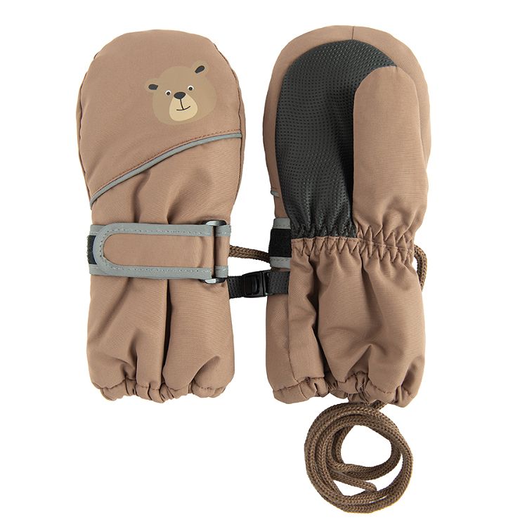 Brown ski gloves with bear print