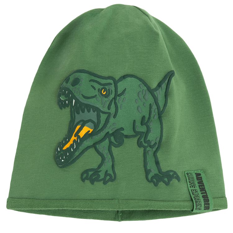 Khaki benie with dinosaur print