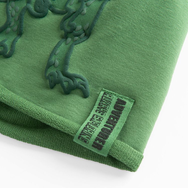 Khaki benie with dinosaur print