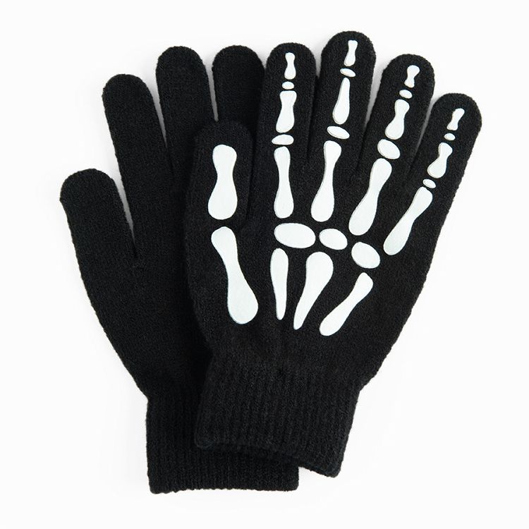 Black gloves with skeleton print