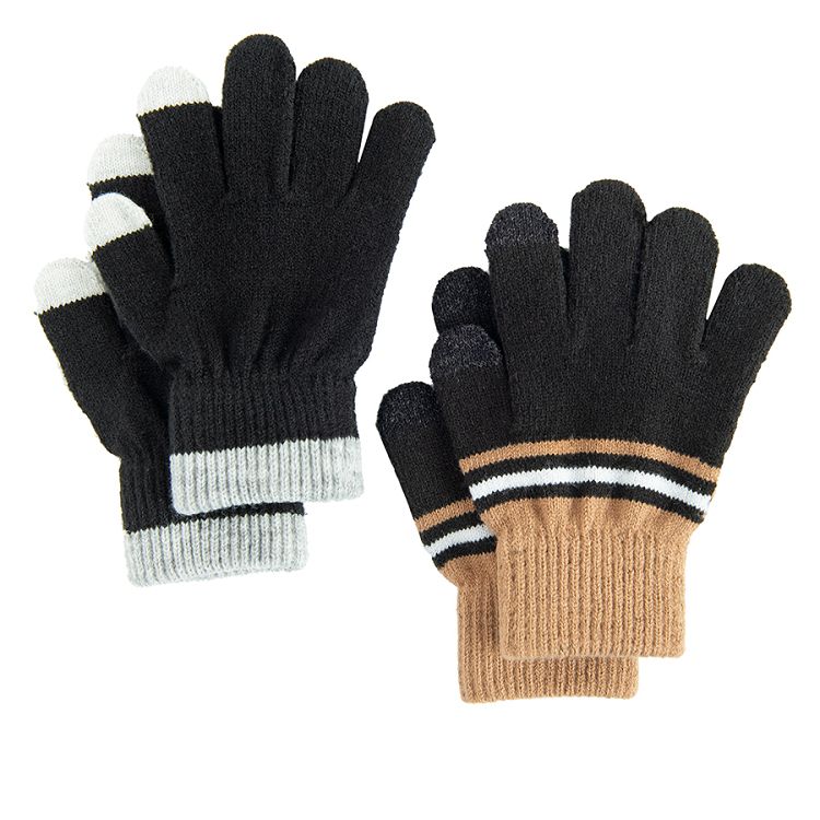 Black and black and brown gloves- 2 pack