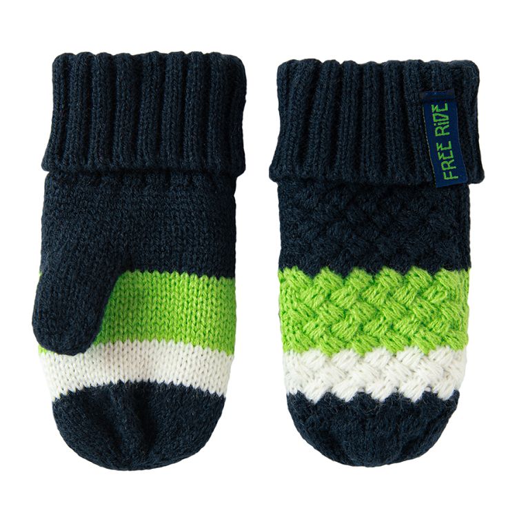 Green, white and blue stripes gloves