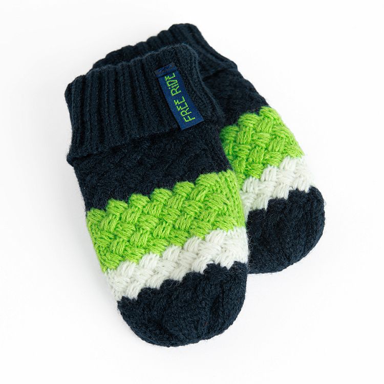 Green, white and blue stripes gloves