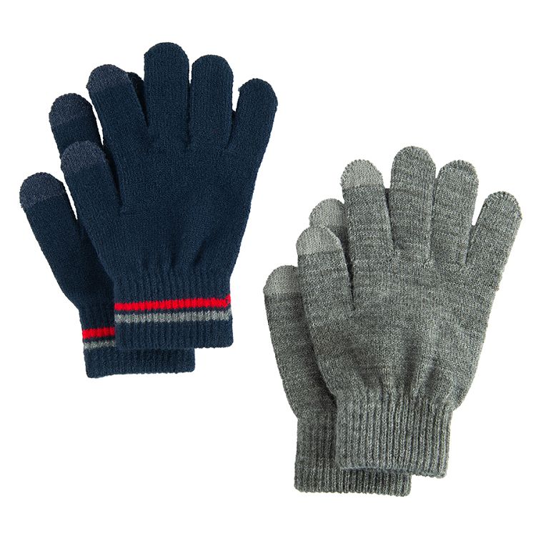 Grey and blue gloves- 2 pack