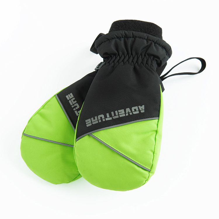 Black with fluo green ski gloves