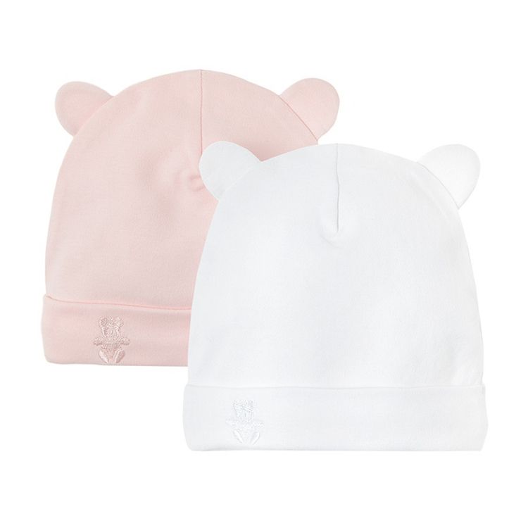 White and pink caps from organic cotton- 2 pack