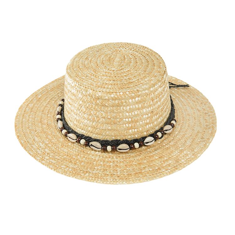 כובע קיץ עם שוליים מעוטר בקונכיות