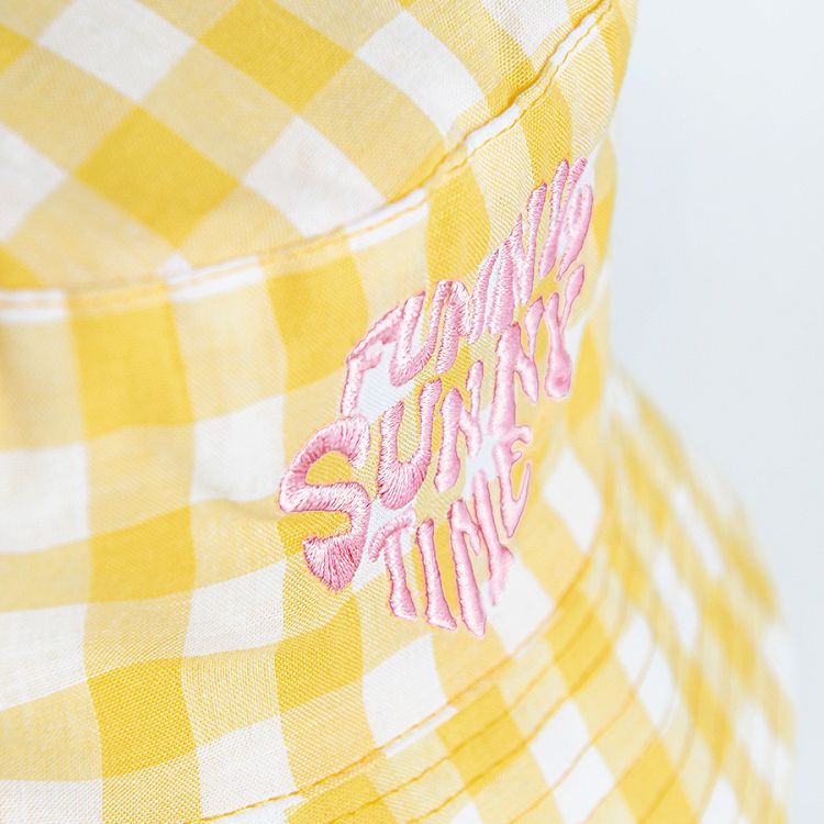 Yellow checked fisherman hat Funny Sunny Time print