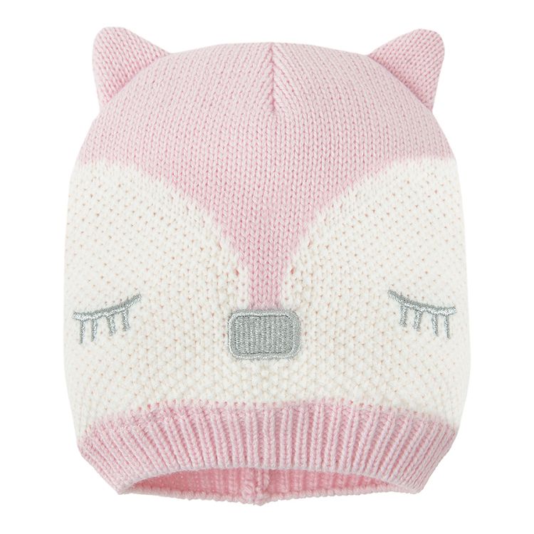 White and pink cap with fox print