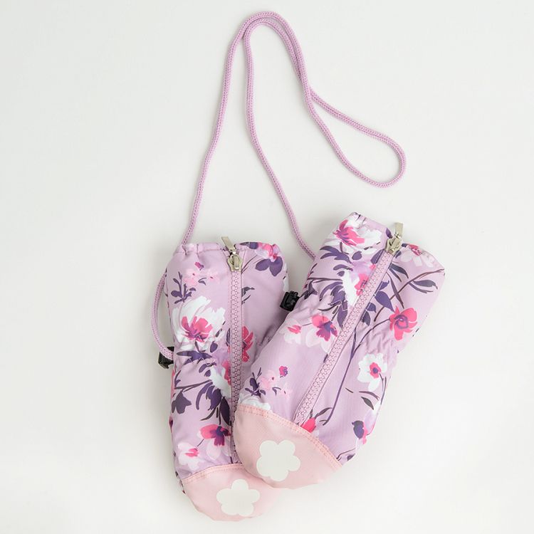 Pink floral ski gloves