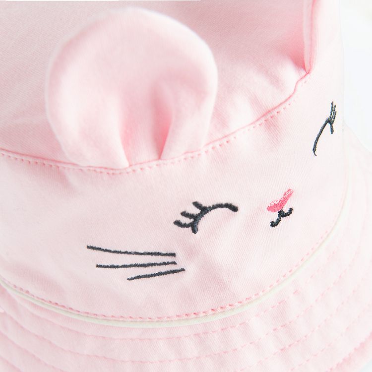 Pink summer hat with kitten face print