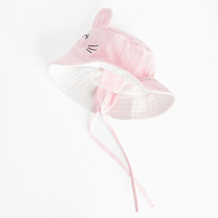 Pink summer hat with kitten face print