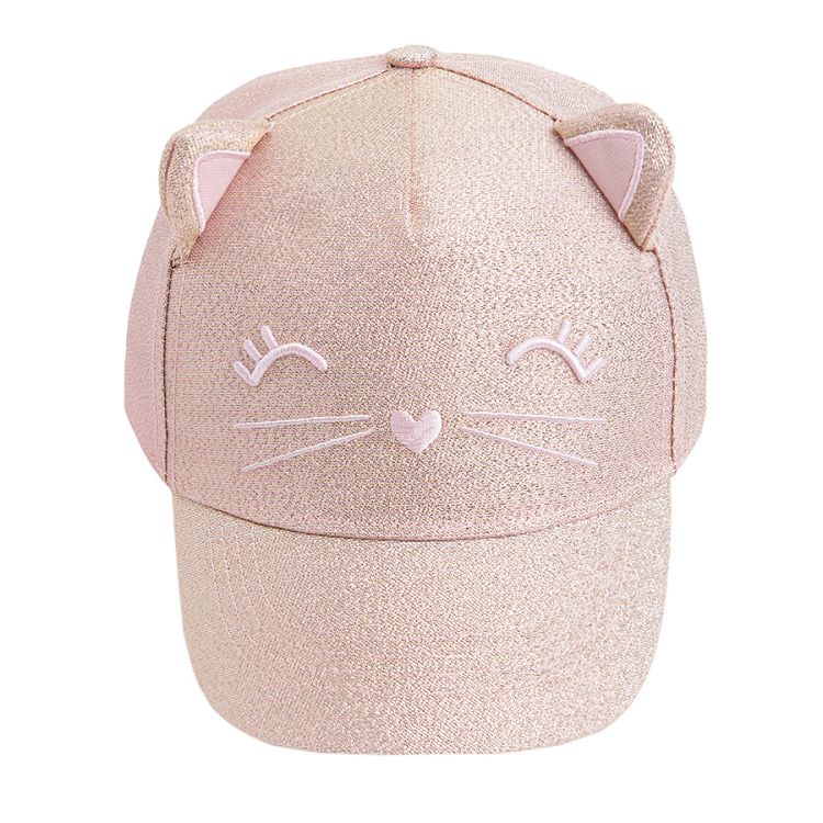 Pink jockey hat with kitten pattern and ears