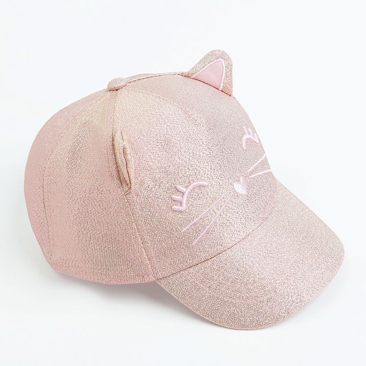 Pink jockey hat with kitten pattern and ears