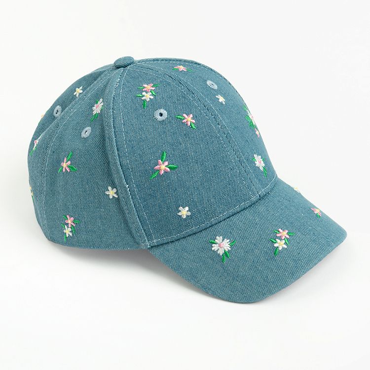 Denim jockey hat with small flowers print