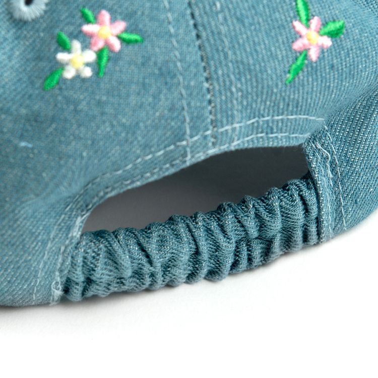 Denim jockey hat with small flowers print