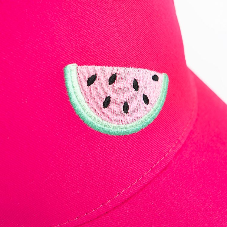 Fuchsia jockey hat with watermelon print