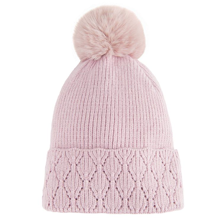 Pink winter beanie with pom pom