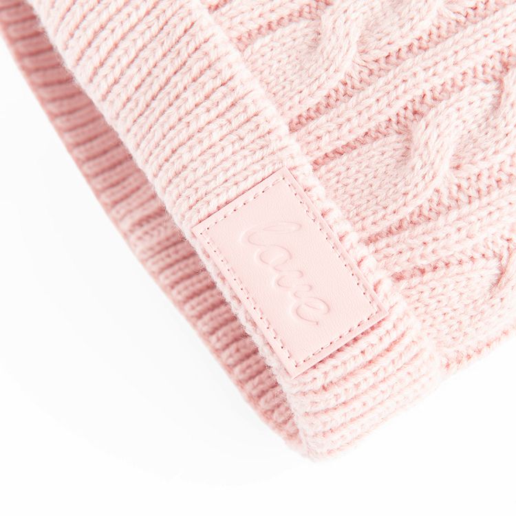 Pink winter beanie with pom pom