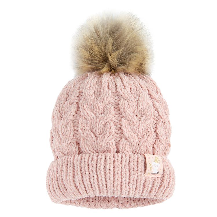 Pink winter beanie with pom pom