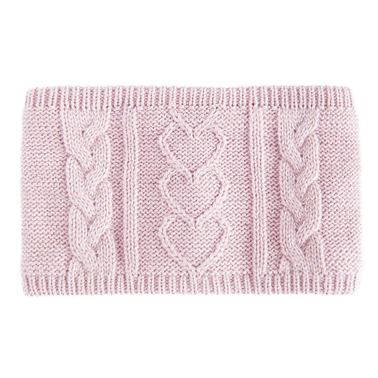 Pink tubescarf with heart, braid pattern and pom pom