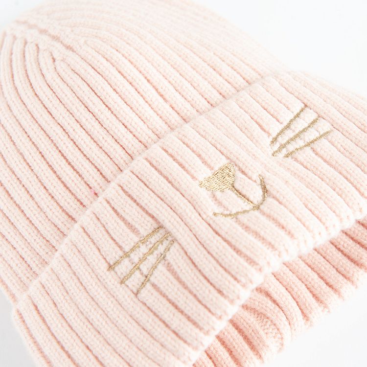 Pink beanie with ears and kitten print