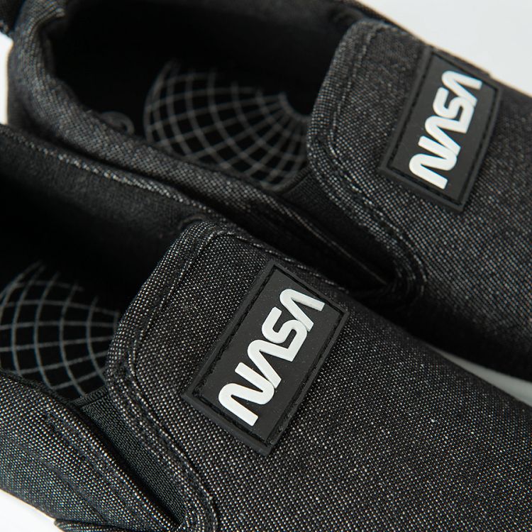 NASA black canvas slip on shoes