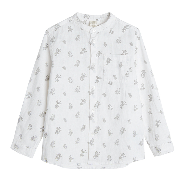 Long sleeve shirt with mao neck and pineapples print