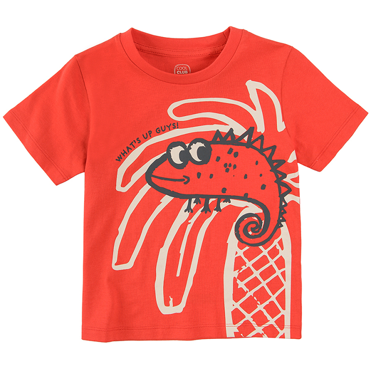Red short sleeve blouse with armadillo print