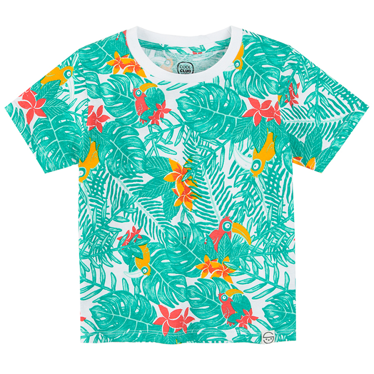 Short sleeve blouse with tropical leaves