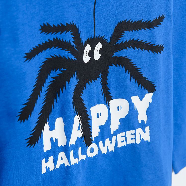 חולצה שרוול ארוך כחולה עם כיתוב 'Happy Halloween'