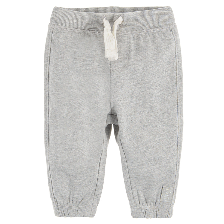 Mix color sweatshirt and grey pants with adjustable waist