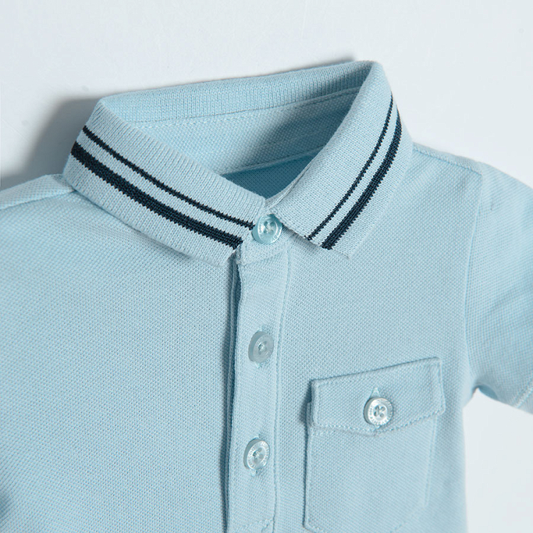 Light blue short sleeve polo style bodysuit with chest pocket