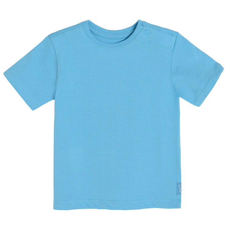 Blue short sleeve T-shirt with poppers on the shoulder