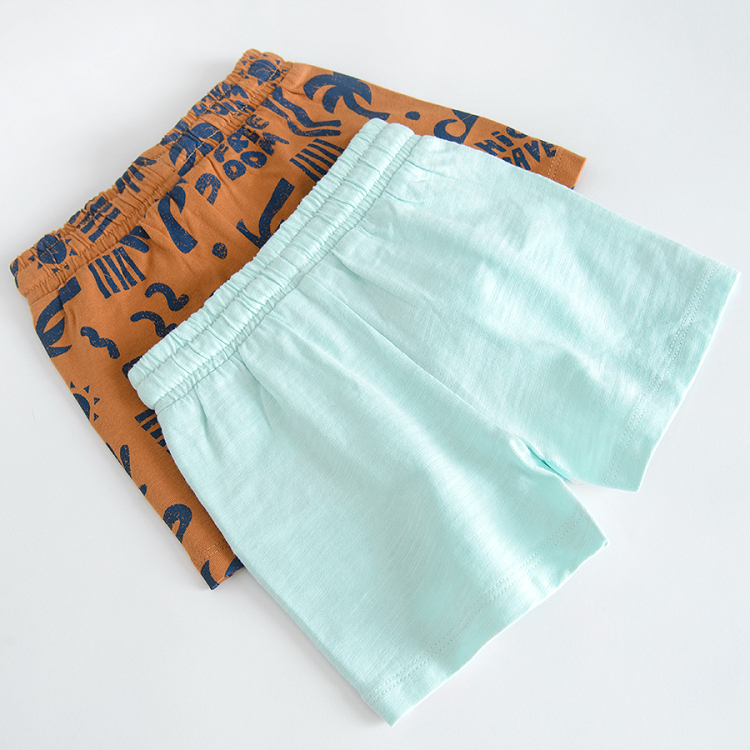 Turquoise and brown with summer prints shorts with adjustable waist