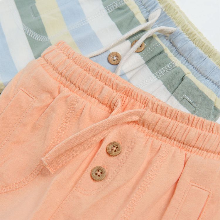 Peach and striped shorts with adjustable waist- 3 pack