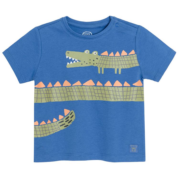 Olive short sleeve polo and blue with crocodile print T-shirts - 2 pack