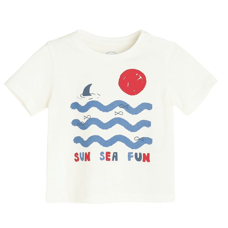 White and blue T-shirts with Sea, Sun, Fun print- 2 pack