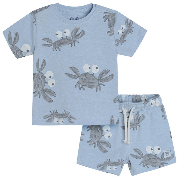 Light blue shorts sleeve T-shirt and shorts with crabs print